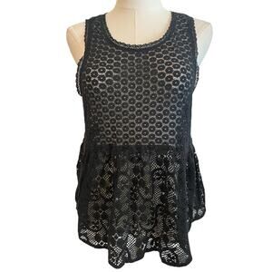 American Eagle Y2K Black Lace Tank Top Size‎ M Sheer Fiairy Grunge Dark Romance